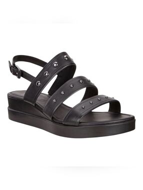 Ecco Studded Leather Wedge Sandals Black Women's 39